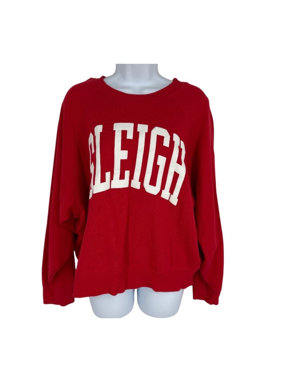 Old Navy SoComfy Red "Sleigh" Classic Length Raglan Crew Sweatshirt Size L